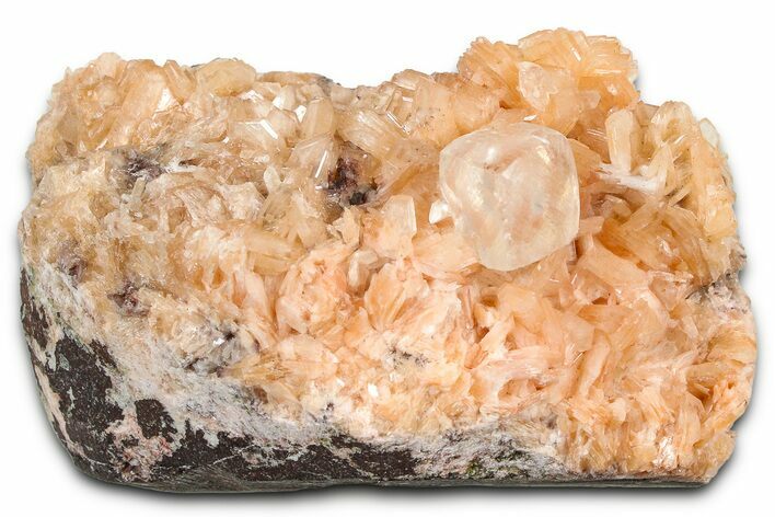 Gemmy Calcite Crystal on Peach Stilbite - India #369398